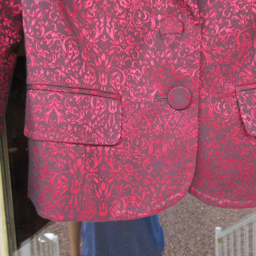 Last Chance NWT VINTAGE red & black print with shimmer blazer - Picture 7 of 16